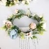 European and American flower garlands, Amazon bestsellers, green faux flower headbands, pink rose handcrafted hair bouquets, bridal hair accessories details Picture